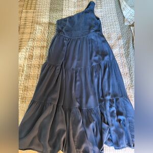 One Shoulder Blue Women's Maxi Dress